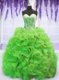 Ball Gowns Sweetheart Sleeveless Organza Sweep Train Lace Up Beading and Ruffles Ball Gown Prom Dress
