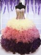 Glamorous Tulle Scoop Sleeveless Lace Up Beading Quinceanera Dress in Rose Pink