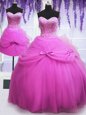 Top Selling Three Piece Lilac 15 Quinceanera Dress Military Ball and Sweet 16 and Quinceanera and For with Beading and Bowknot Sweetheart Sleeveless Lace Up