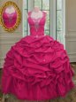 Dynamic Straps Floor Length Hot Pink 15th Birthday Dress Taffeta Sleeveless Beading and Pick Ups