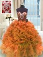 Pretty Sleeveless Organza Floor Length Lace Up Vestidos de Quinceanera in Orange for with Ruffles