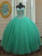 Artistic Turquoise Zipper Quinceanera Dress Beading Sleeveless Floor Length