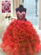 Ball Gowns Quinceanera Gown Wine Red Sweetheart Organza Sleeveless Floor Length Lace Up