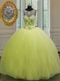 Customized Tulle Sweetheart Sleeveless Lace Up Beading Quinceanera Gown in Yellow Green