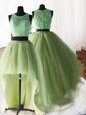 Fine Three Piece Scoop Sleeveless Brush Train Zipper Quinceanera Gown Yellow Green Organza and Tulle and Lace