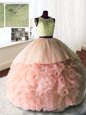 Glittering Scoop Beading and Lace and Ruffles Sweet 16 Quinceanera Dress Baby Pink Zipper Sleeveless With Brush Train
