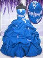 Pick Ups Blue Sleeveless Taffeta Lace Up Sweet 16 Quinceanera Dress for Military Ball and Sweet 16 and Quinceanera