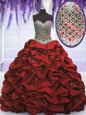 Admirable Wine Red Quinceanera Dresses Military Ball and Sweet 16 and Quinceanera and For with Beading and Sequins and Pick Ups Sweetheart Sleeveless Lace Up