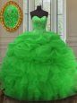 Pick Ups Ball Gowns 15 Quinceanera Dress Green Sweetheart Organza Sleeveless Floor Length Lace Up