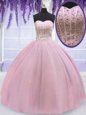 Spectacular Baby Pink Sweetheart Lace Up Beading Quinceanera Gowns Sleeveless