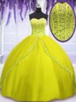 Yellow Green Ball Gowns Beading Sweet 16 Dress Lace Up Tulle Sleeveless Floor Length