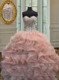 Spectacular Scoop Beading and Ruffles Sweet 16 Quinceanera Dress Hot Pink Lace Up Sleeveless Floor Length