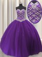 High Quality Eggplant Purple Sleeveless Beading and Sequins Floor Length Sweet 16 Dress