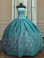 Teal Sleeveless Floor Length Embroidery Lace Up Sweet 16 Dress