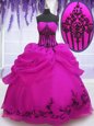 Fitting Pick Ups Floor Length Fuchsia Ball Gown Prom Dress Strapless Sleeveless Lace Up