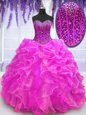 Stunning Sweetheart Sleeveless Organza Sweet 16 Dresses Beading and Ruffles Lace Up