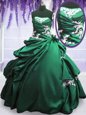 Sleeveless Taffeta Floor Length Lace Up Quinceanera Gown in Green and Dark Green for with Appliques and Pick Ups