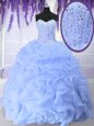 Light Blue Ball Gowns Beading and Ruffles Quinceanera Dress Lace Up Organza Sleeveless Floor Length