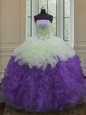 Fantastic White And Purple 15 Quinceanera Dress Military Ball and Sweet 16 and Quinceanera and For with Beading and Ruffles Strapless Sleeveless Lace Up