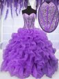Eye-catching Ball Gowns Ball Gown Prom Dress Purple Sweetheart Organza Sleeveless Floor Length Lace Up
