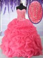 Fashion Floor Length Ball Gowns Sleeveless Rose Pink Quinceanera Gowns Lace Up