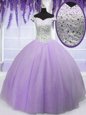 High Quality Lavender Off The Shoulder Neckline Beading Quinceanera Dresses Short Sleeves Lace Up