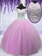 Lilac Off The Shoulder Neckline Beading Sweet 16 Quinceanera Dress Short Sleeves Lace Up