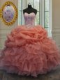 Pick Ups Ball Gowns Quinceanera Gown Orange Red Sweetheart Organza Sleeveless Floor Length Lace Up