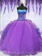 Clearance Embroidery and Ruffles Sweet 16 Quinceanera Dress Purple Lace Up Sleeveless Floor Length