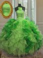 Stunning Four Piece Sweetheart Sleeveless Ball Gown Prom Dress Floor Length Beading and Ruffles Organza