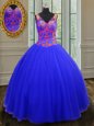 Royal Blue Zipper Sweet 16 Dresses Beading and Sequins Sleeveless Floor Length