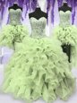 Four Piece Sleeveless Lace Up Floor Length Ruffles and Sequins Sweet 16 Quinceanera Dress