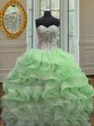Sleeveless Organza Lace Up Quince Ball Gowns for Military Ball and Sweet 16 and Quinceanera