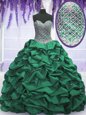 Captivating Floor Length Dark Green Quince Ball Gowns Taffeta Sleeveless Beading and Sequins and Pick Ups