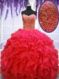 Organza Sleeveless Floor Length Quinceanera Dresses and Beading and Ruffles