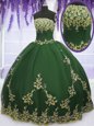 Dark Green Tulle Zipper 15th Birthday Dress Sleeveless Floor Length Appliques
