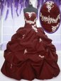 Modern Burgundy Strapless Lace Up Appliques and Pick Ups Sweet 16 Quinceanera Dress Sleeveless