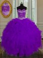 Lovely Eggplant Purple Quince Ball Gowns Military Ball and Sweet 16 and Quinceanera and For with Beading and Ruffles Sweetheart Sleeveless Lace Up