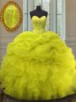 Beading and Ruffles and Pick Ups Quinceanera Gowns Yellow Lace Up Sleeveless Floor Length