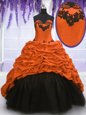 Sleeveless With Train Appliques and Pick Ups Lace Up Quinceanera Dress with Multi-color Sweep Train