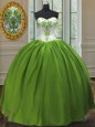 Fancy Olive Green Ball Gowns Embroidery 15th Birthday Dress Lace Up Taffeta Sleeveless Floor Length