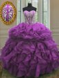 Sumptuous Purple Sweetheart Neckline Beading and Ruffles Vestidos de Quinceanera Sleeveless Lace Up