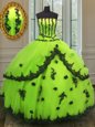 Yellow Green Lace Up Sweet 16 Quinceanera Dress Appliques Sleeveless Floor Length