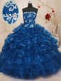Navy Blue Sleeveless Organza Lace Up Quinceanera Dress for Military Ball and Sweet 16 and Quinceanera
