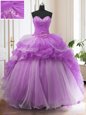 Purple Lace Up 15th Birthday Dress Beading and Ruffled Layers Sleeveless Sweep Train