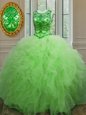 Scoop Sleeveless Tulle Lace Up Quinceanera Gown for Military Ball and Sweet 16 and Quinceanera