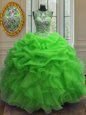Stunning Pick Ups Ball Gowns Quinceanera Dress Green Scoop Organza Sleeveless Floor Length Lace Up