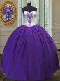 Eggplant Purple Ball Gowns Taffeta Sweetheart Sleeveless Beading Floor Length Lace Up Quince Ball Gowns