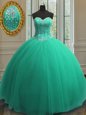 Sequins Ball Gowns 15th Birthday Dress Turquoise Sweetheart Tulle Sleeveless Floor Length Lace Up