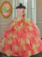 Fitting Multi-color Sleeveless Organza Lace Up Quince Ball Gowns for Military Ball and Sweet 16 and Quinceanera